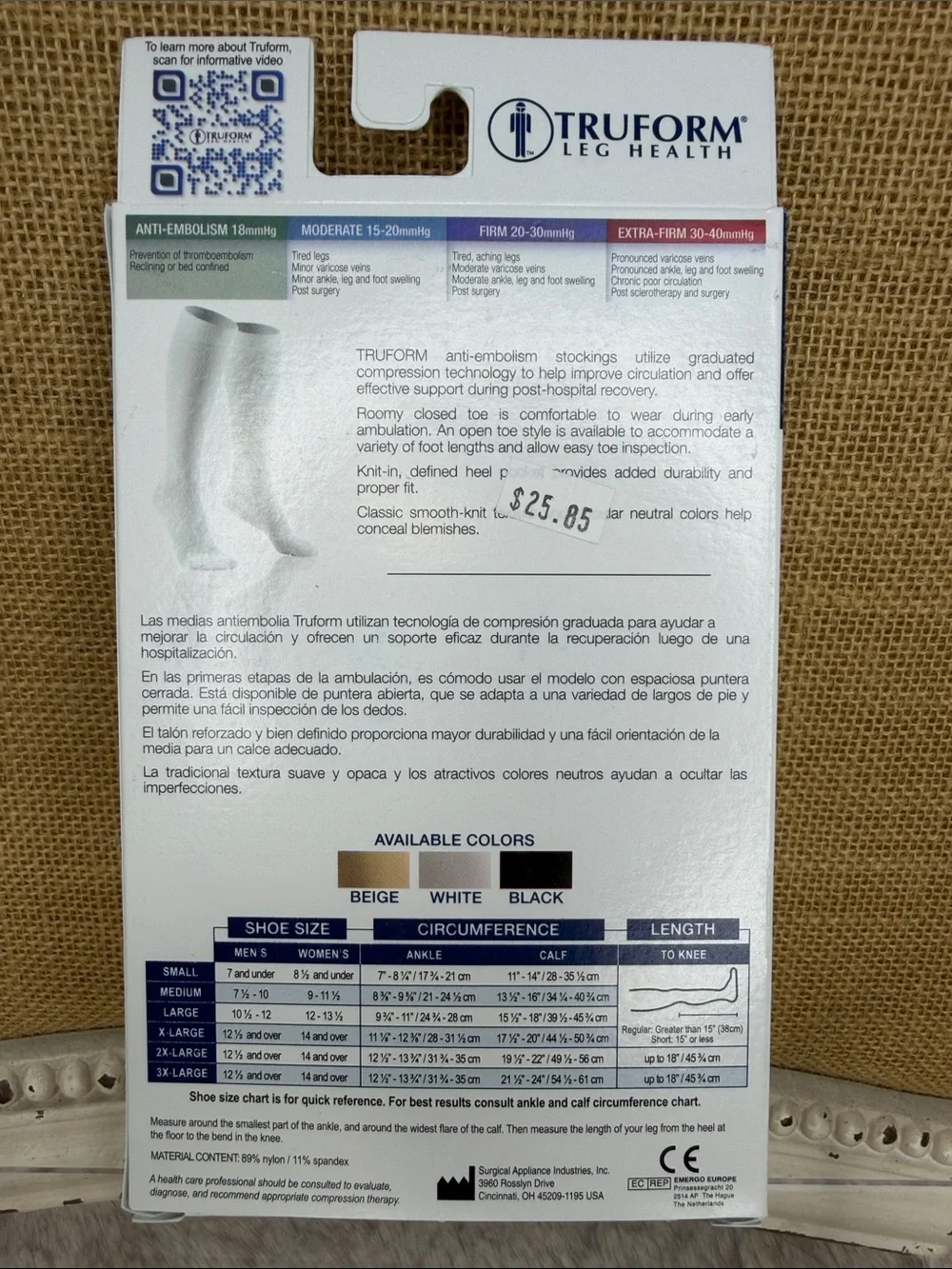 Truform White Anti-Embolism Compression Stockings - Men